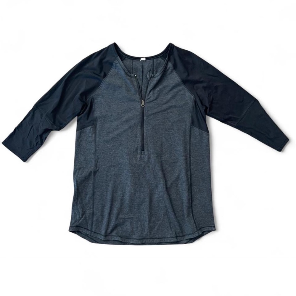 Lululemon heather dark grey and black 3/4 sleeve half zip top